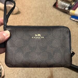 Coach Dark Brown Leather Wristlet